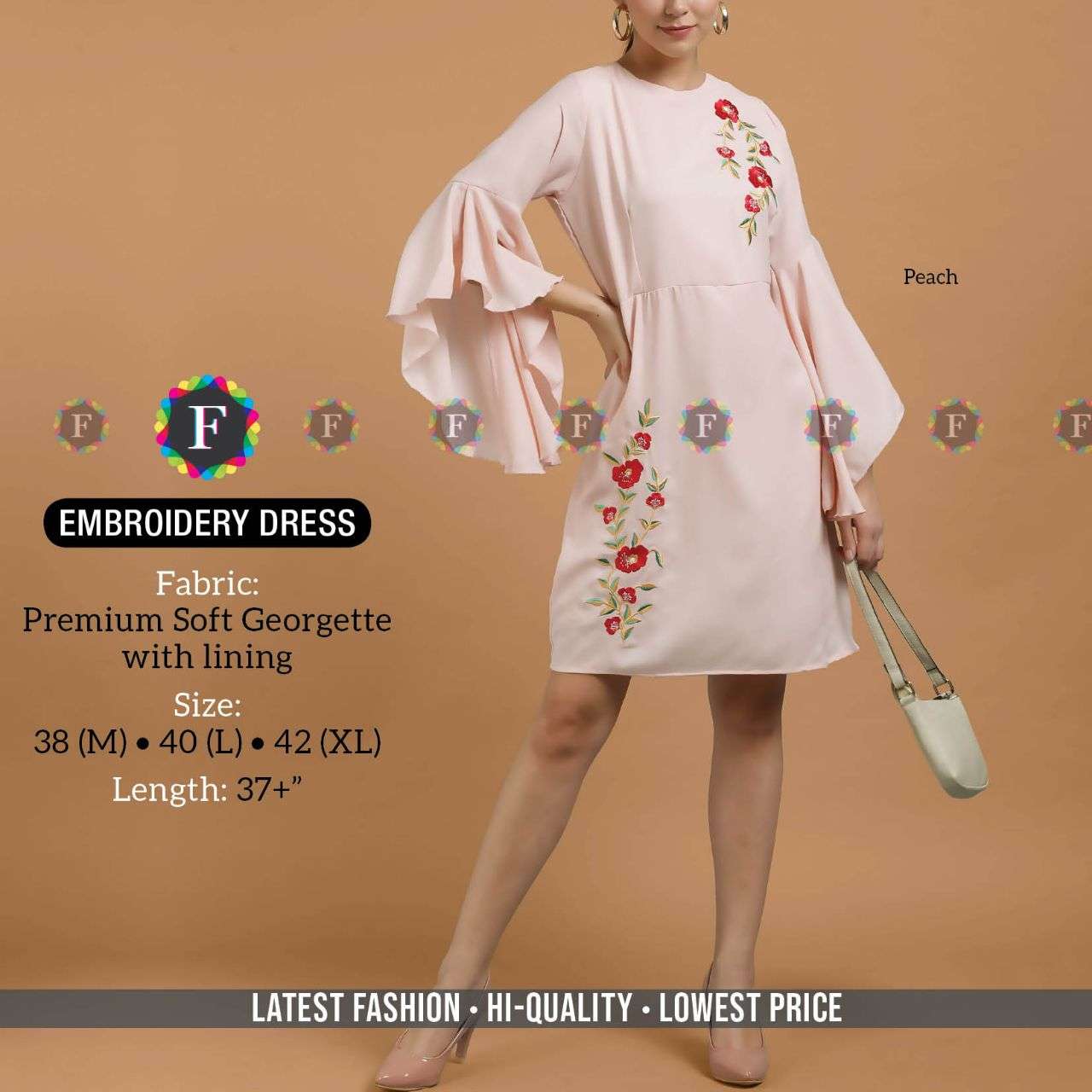 pr embroidery dress premium soft georgette with lining  and sleeves 