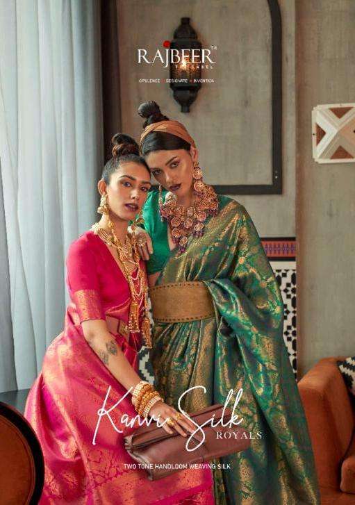 rajbeer kanvi silk royals 3001-3006 handloom weaving saree wholesale kc surat 