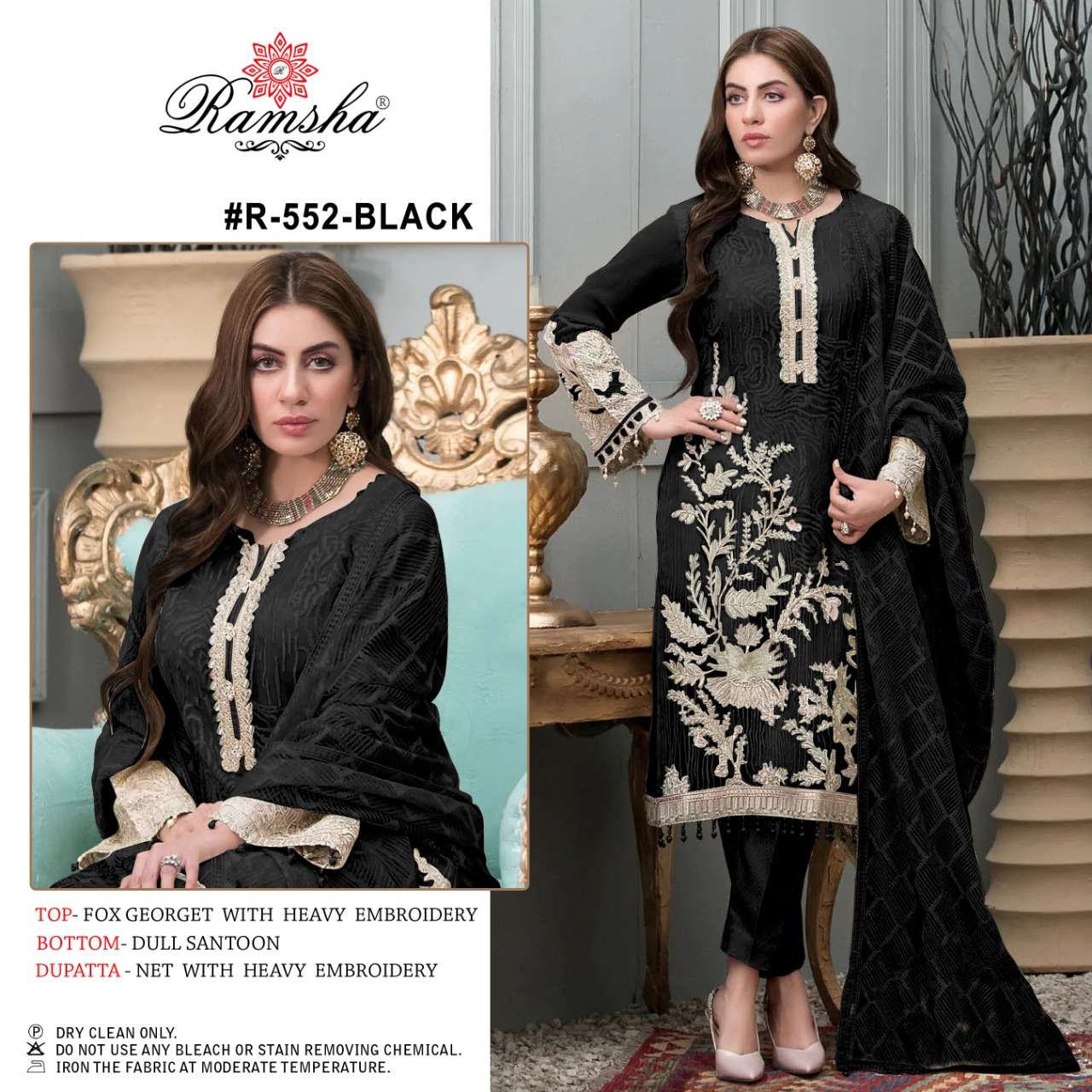 ramsha r 552 black color pakistani dress single piece at best rate 