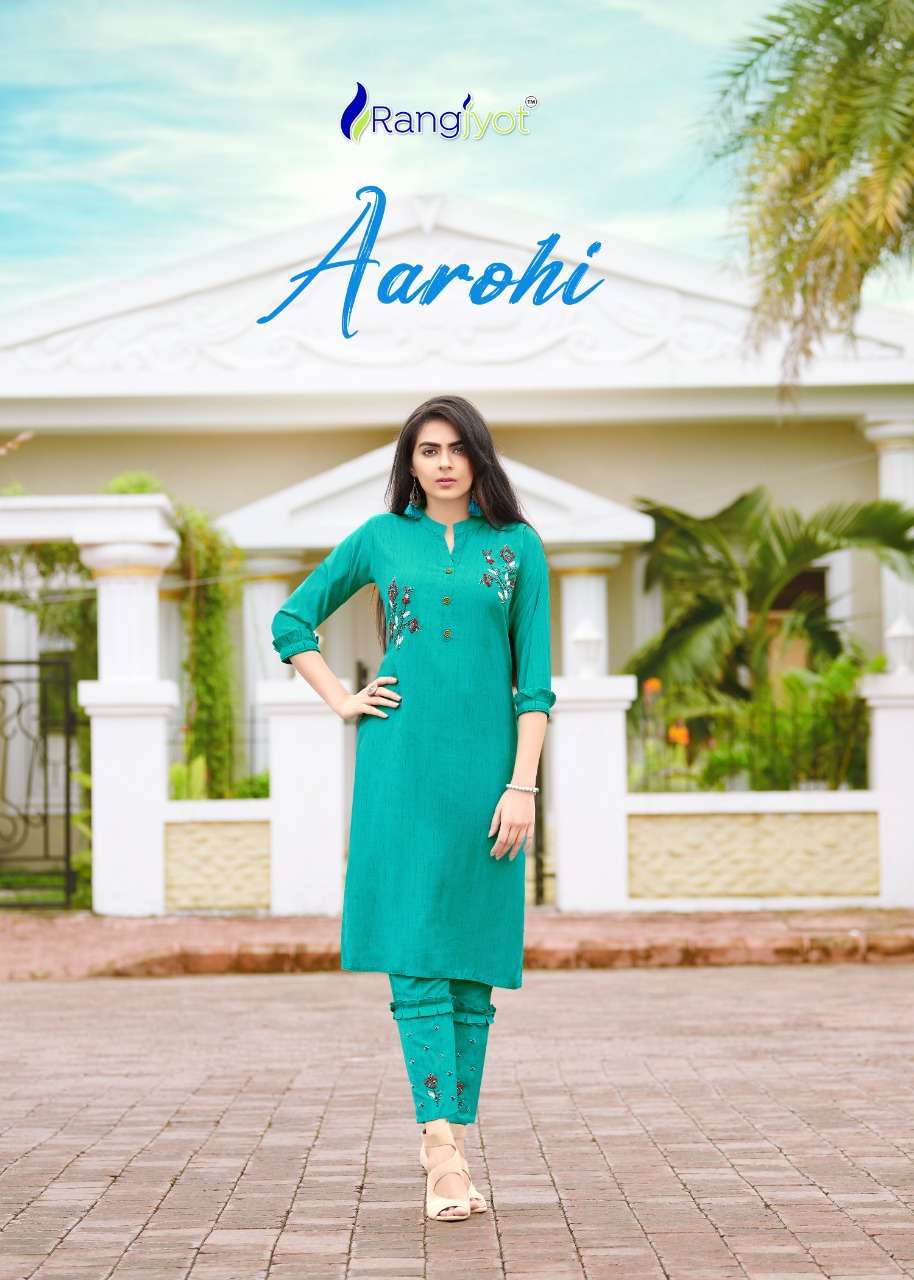 rangjyot aarohi vol 1 rayon designer kurti with pant pair
