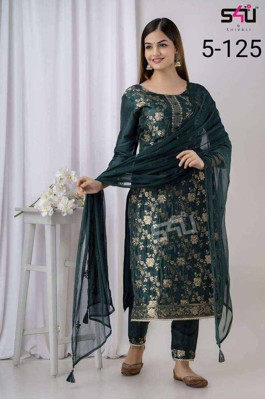 s4u pr 5-125 design 3 piece readymade kurti pant dupatta set 