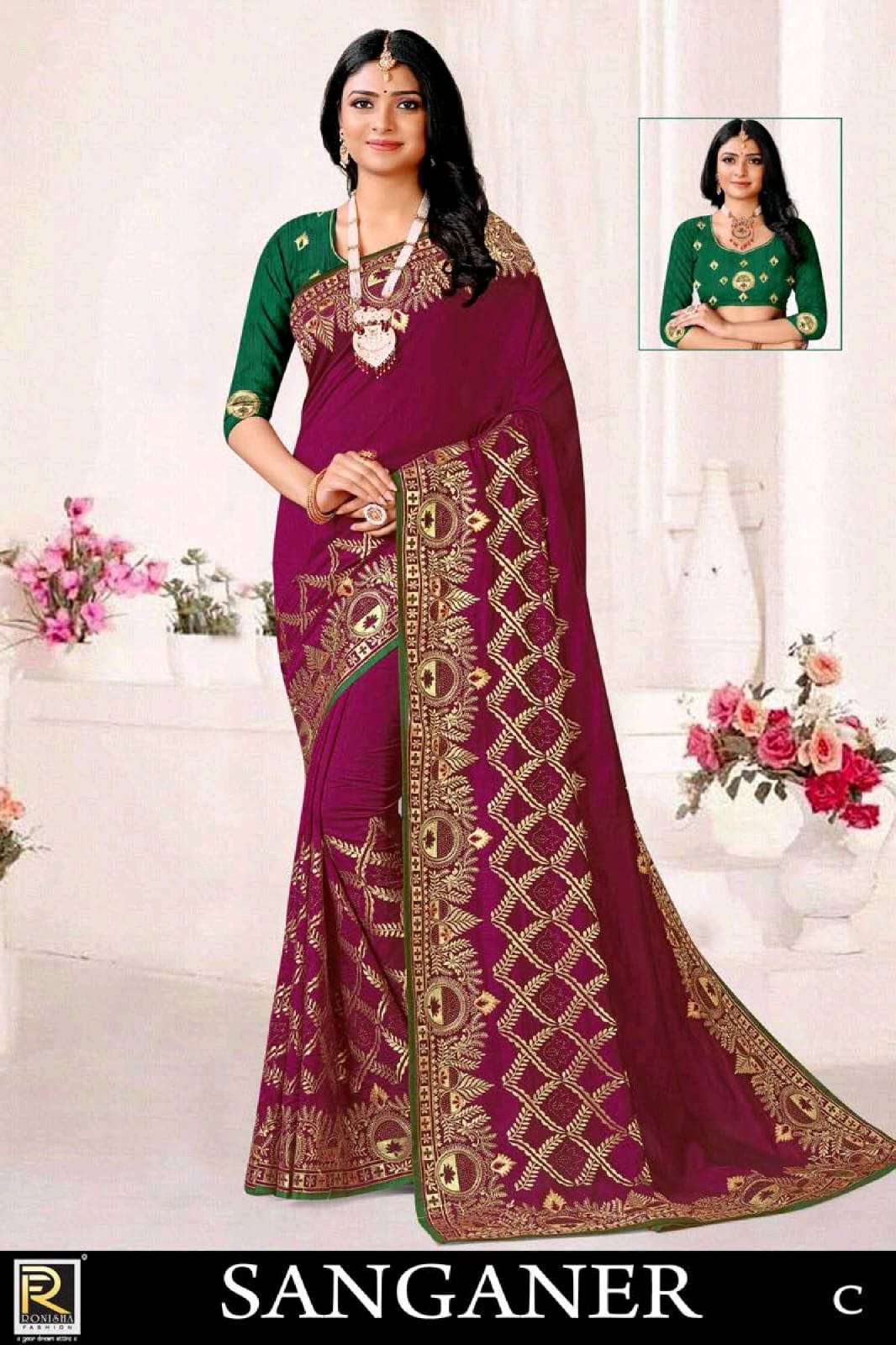 Sanganer by ranjna saree embroidery worked designer saree collecton 