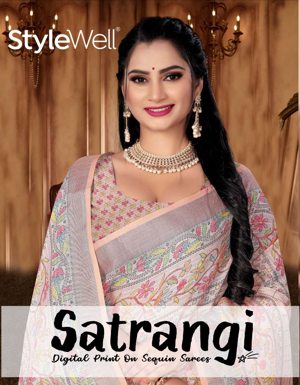 satrangi by stylewell linen digital printed designer saree