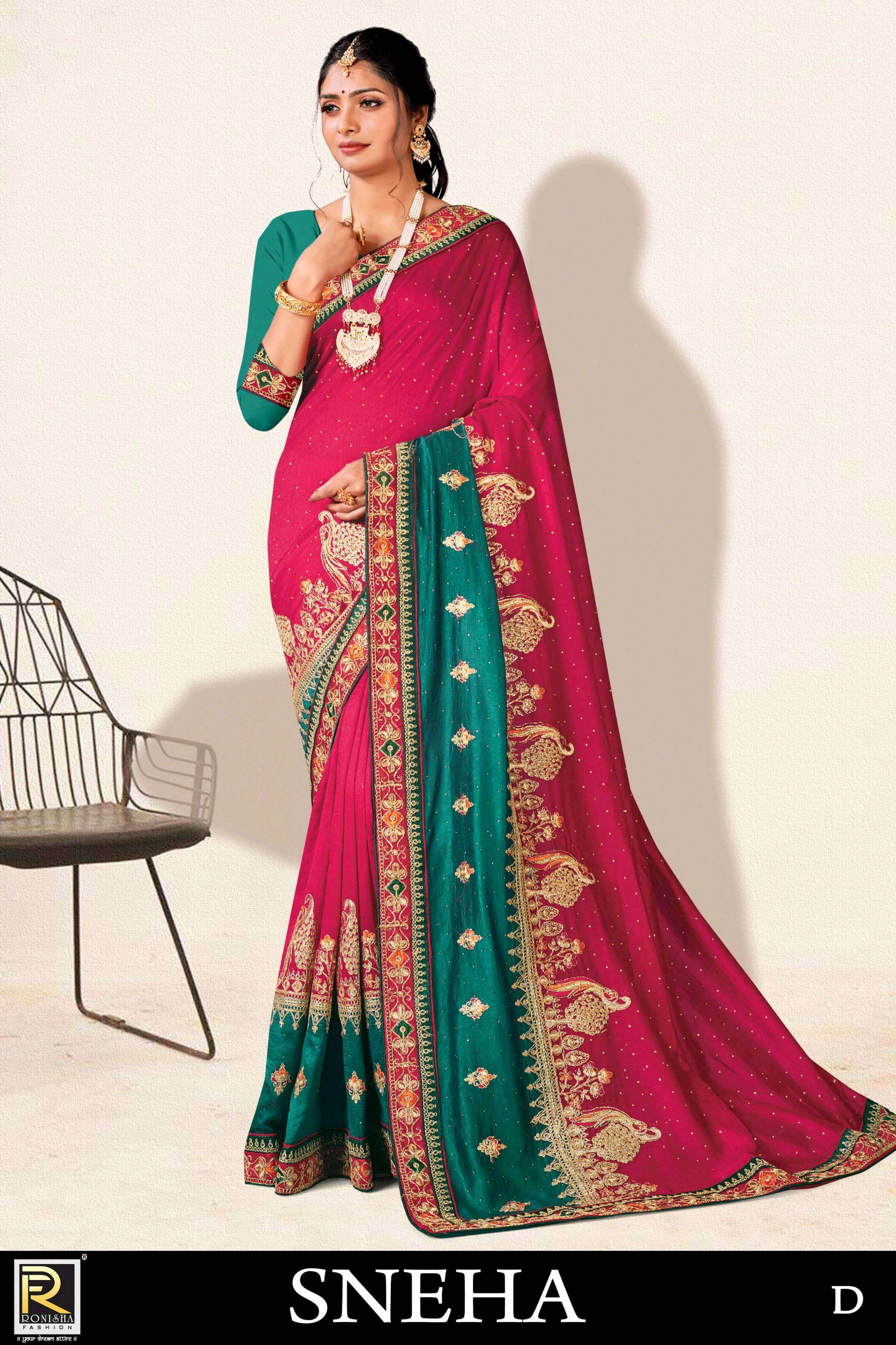 Sneha new launching product by ranjna saree embroidery worked designer saree collecton 