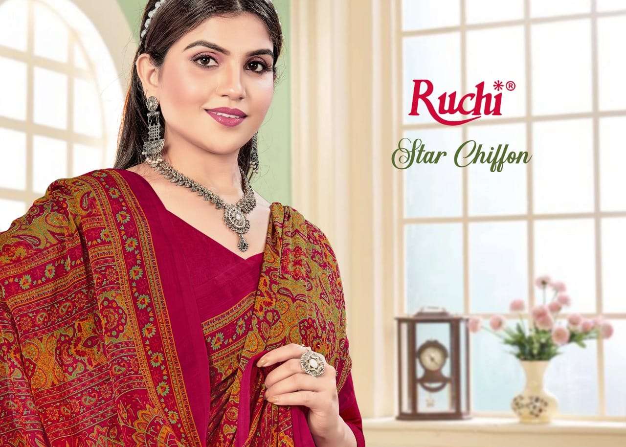 star chiffon vol 86 by ruchi printed casual wear chiffon sarees