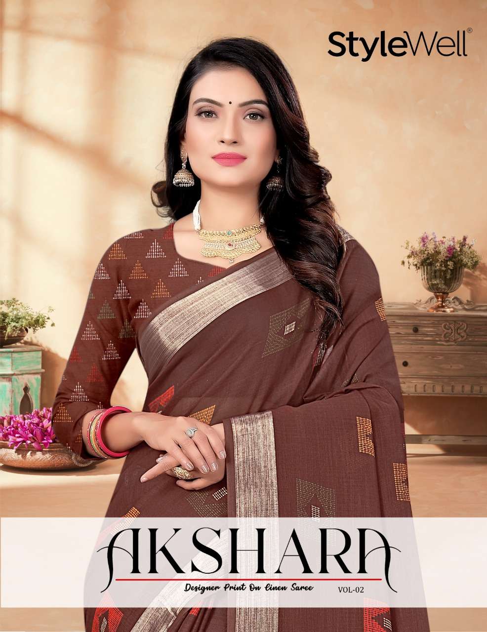 stylewell akshara vol 1 & vol 2 linen designer saree