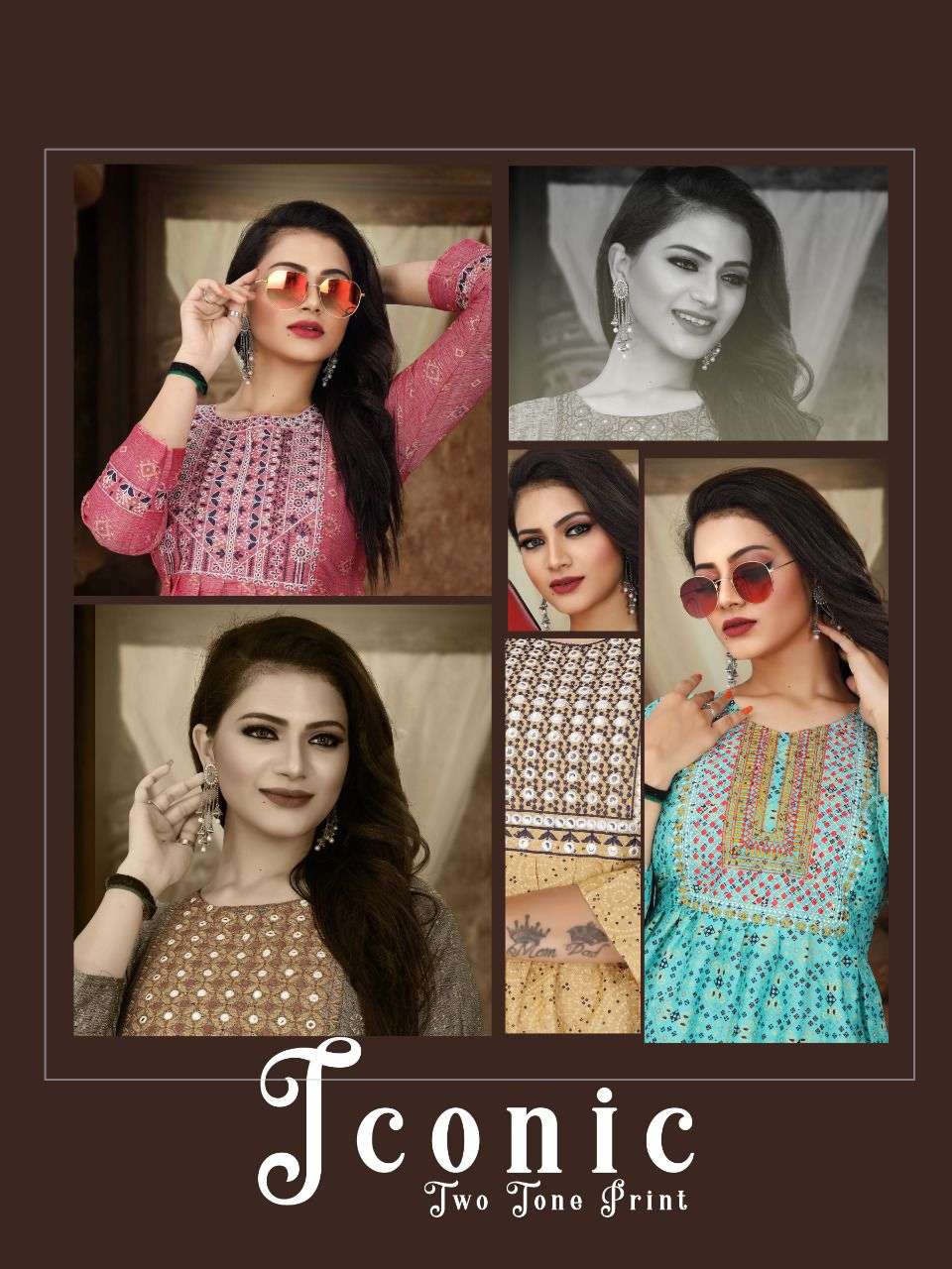 TRENDZ ICOONIC Rayon Two Tone Print Heavy Embroidered Kurti with Galla Work and Sleeve Work KURTI CATALOG WHOLESALER BEST RATE