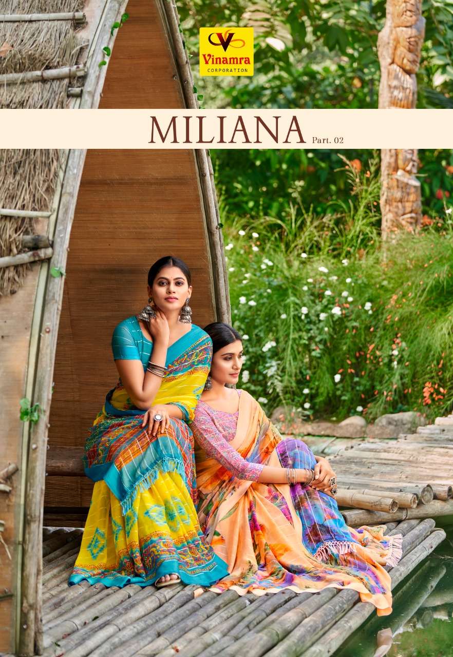 vinamra miliana vol 2 synthetic printed saree at best rate at krishna creation 
