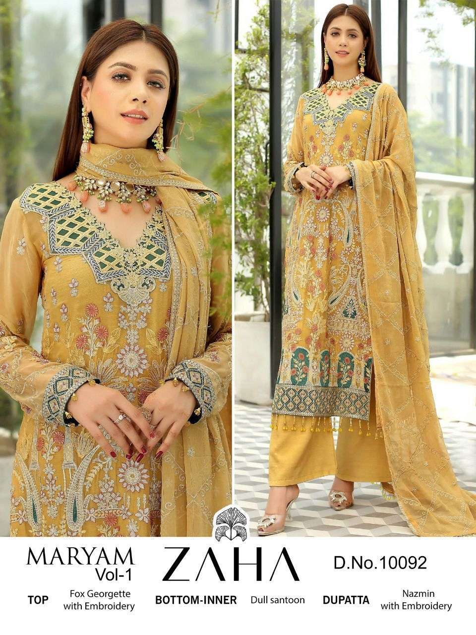 zaha 10092 design single color embroidery pakistani dress 