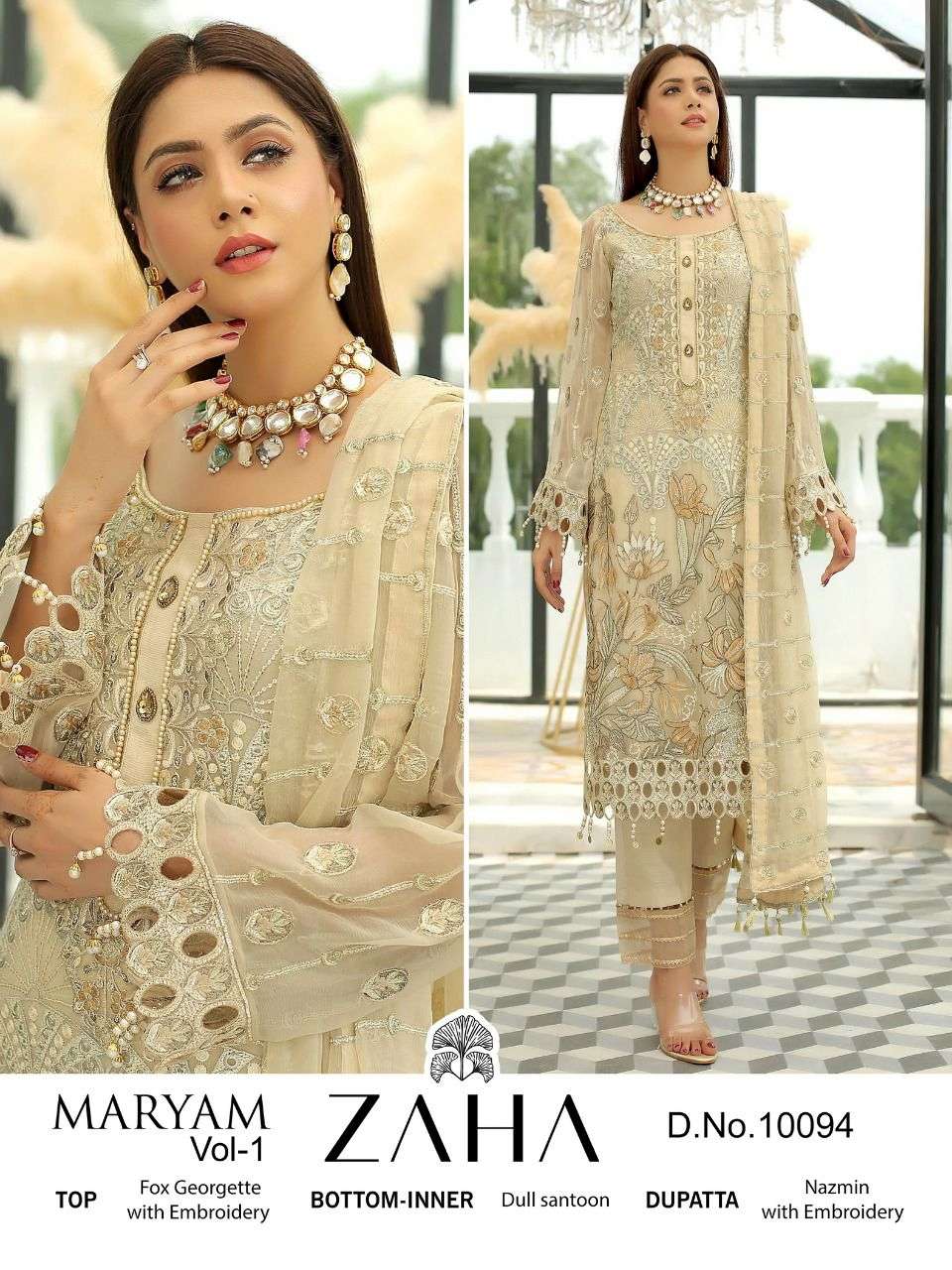 zaha 10094 design georgette paksitani suit single piece reseller 