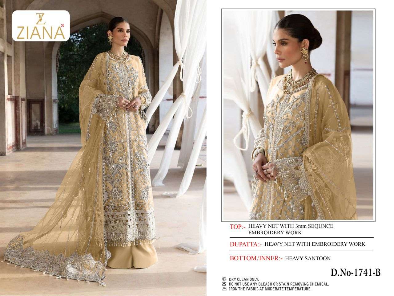 ziana 1741 design heavy net with 3mm sequenced work pakistani dress 