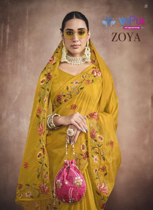 zoya by vipul organza embroidery saree exporter in surat kc