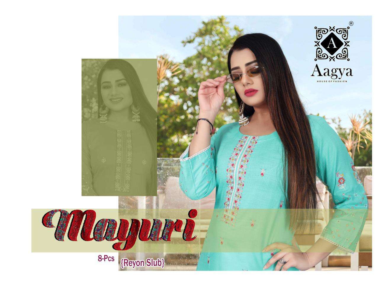 AAGYA MAYURI HEAVY RAYON SLUB KURTI CATALOG WHOLESALER BEST RATE