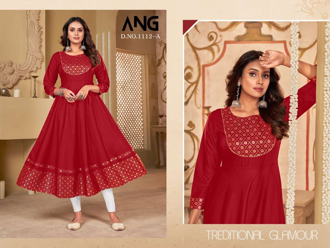 ang 1112 Reyon with Goldprint flair style kurtis wholesale only 
