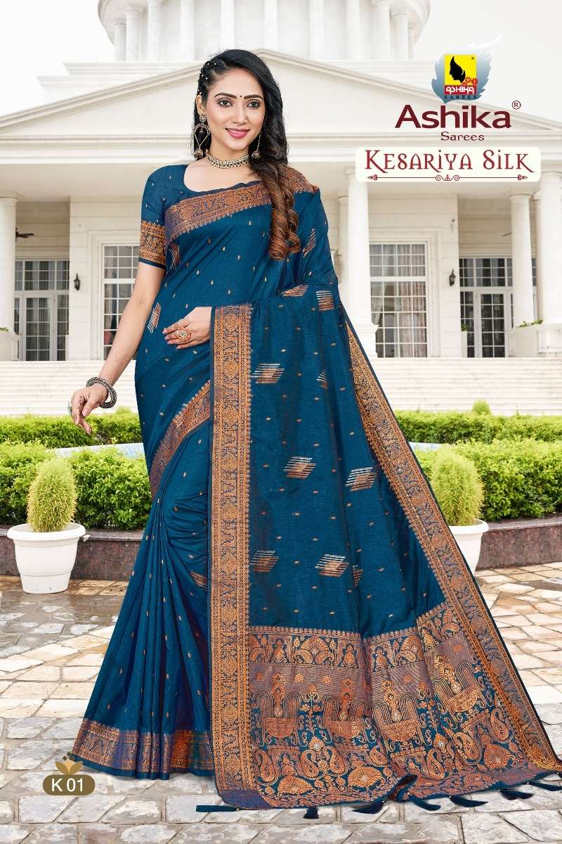 ashika kesariya silk fancy ethnic wear saris at best rate 