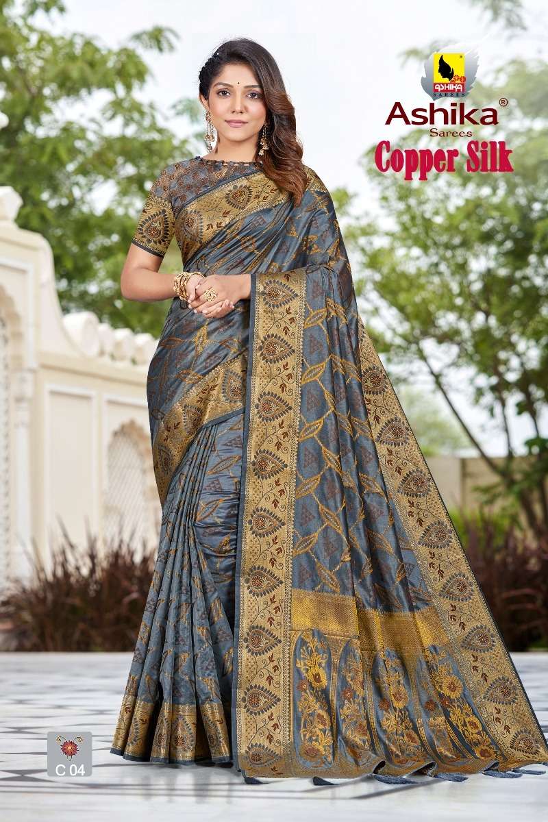 ashika saree copper silk designer saree for women new design 