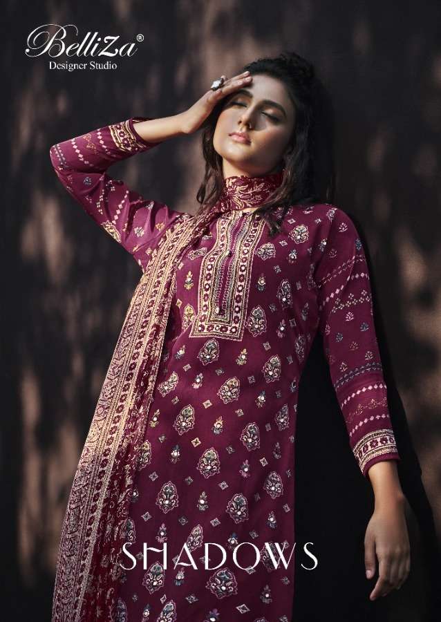 belliza designer surat shadow Pure Crepe with Exclusive Digital Style Prints and Heavy Mirror Work