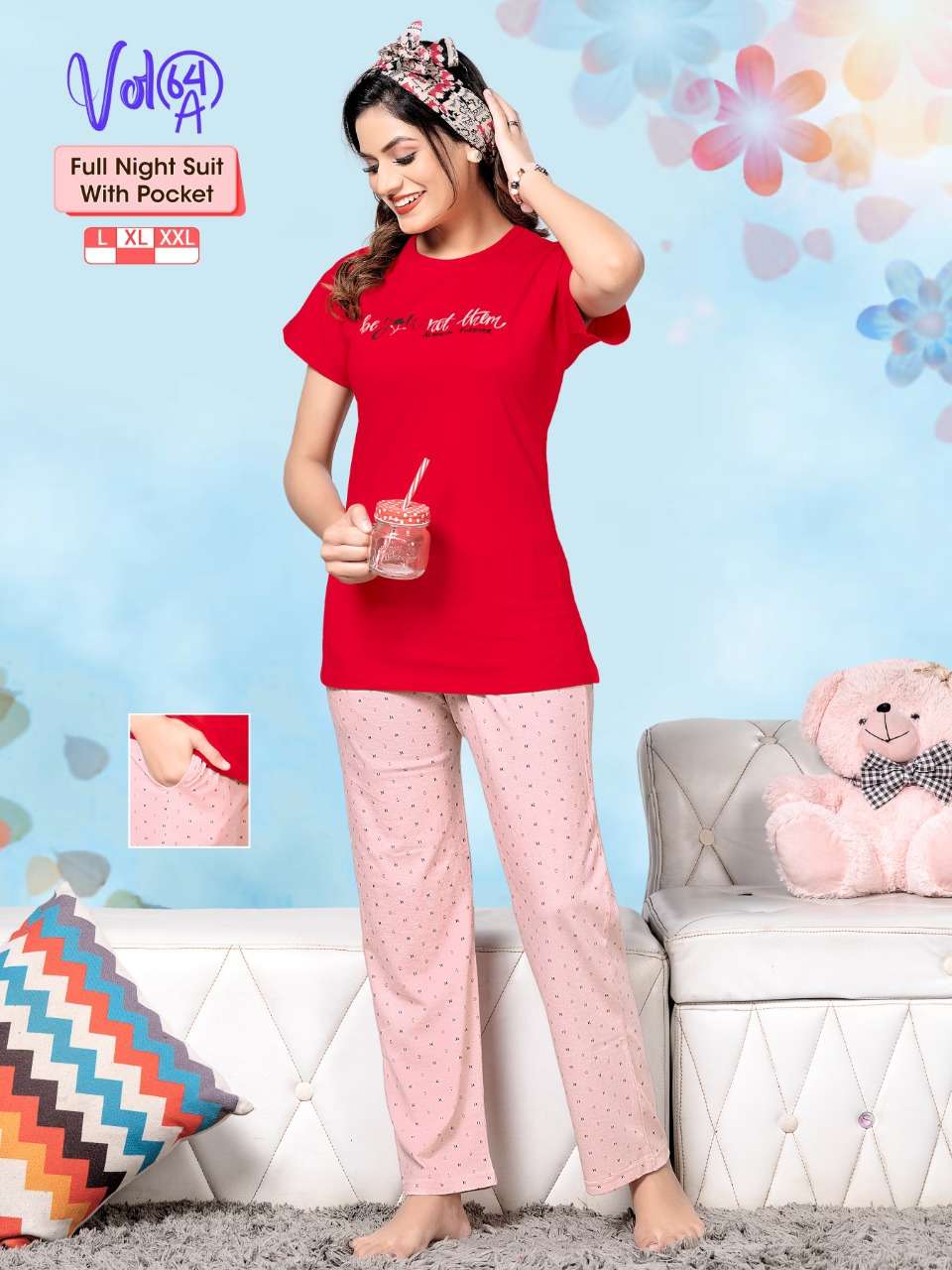 FASHION TALK VOL.64 A Heavy Shinker Hosiery Cotton Night Suits With Pocket CATALOG WHOLESALER BEST RATE
