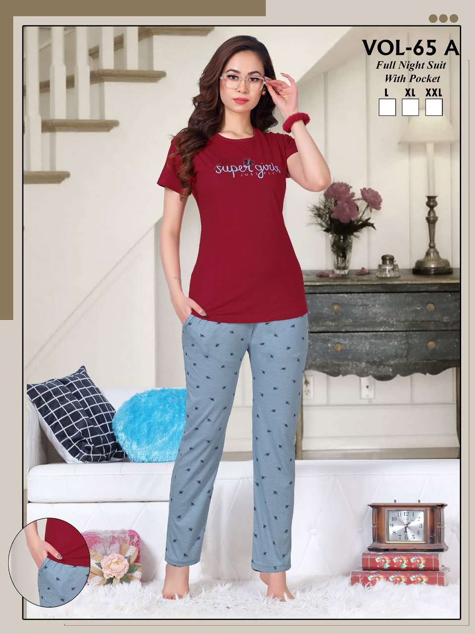 FASHION TALK VOL.65 A Heavy Shinker Hosiery Cotton Night Suits With Pocket CATALOG WHOLESALER BEST RATE