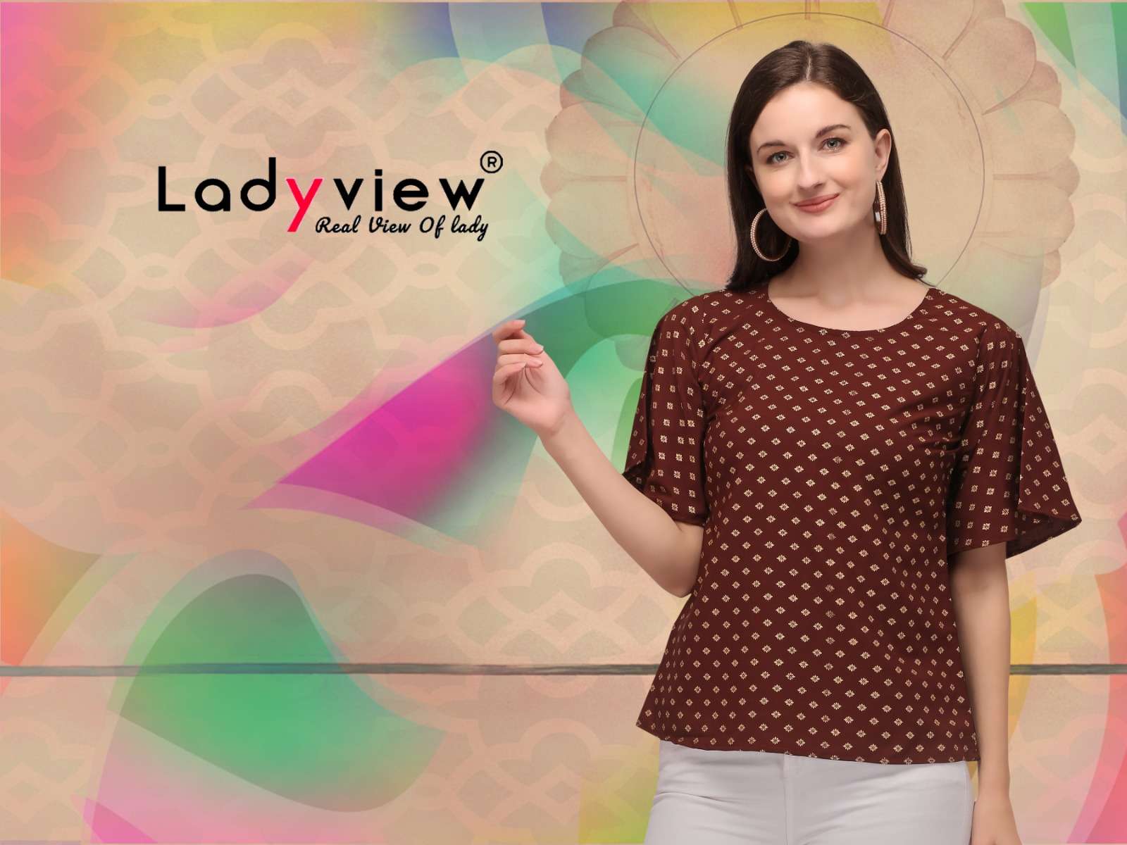 goldy by ladyview crape foil printed short tops
