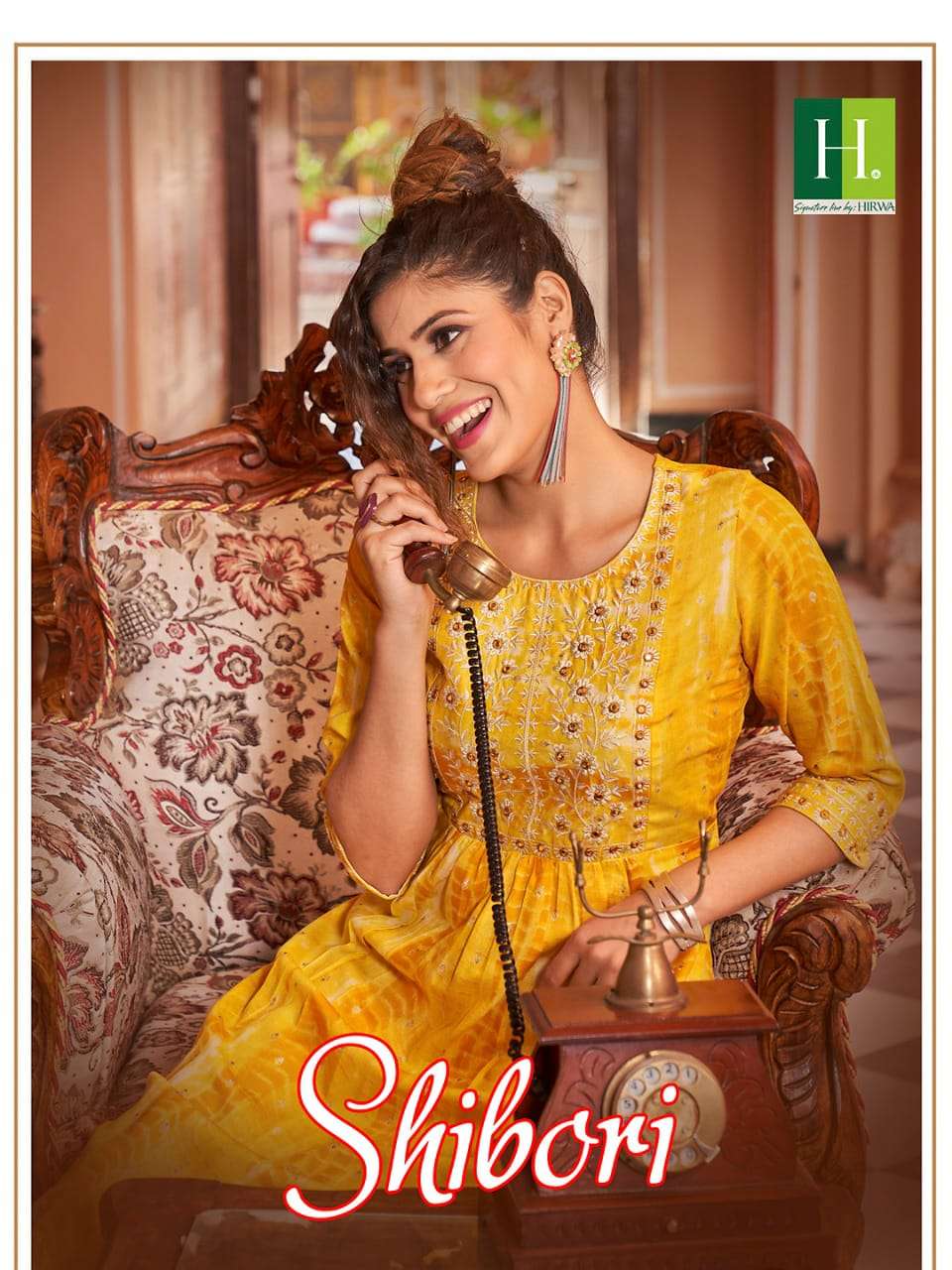 hirwa shibori Naira Cut Festive wear Kurtis with Embroidery Work