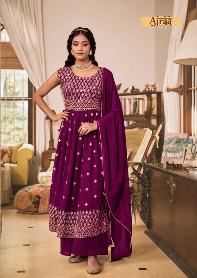 hiva by ajraa georgette nyra cut designer readymade suits