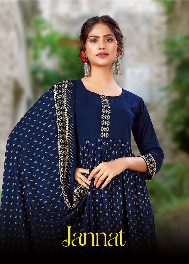 jannat by jinesh nx rayon long gown with dupatta pair