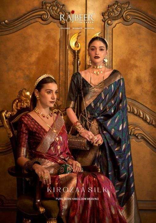 kirozaa silk by rajbeer 7001-7010 series satin handloom weaving designer saree