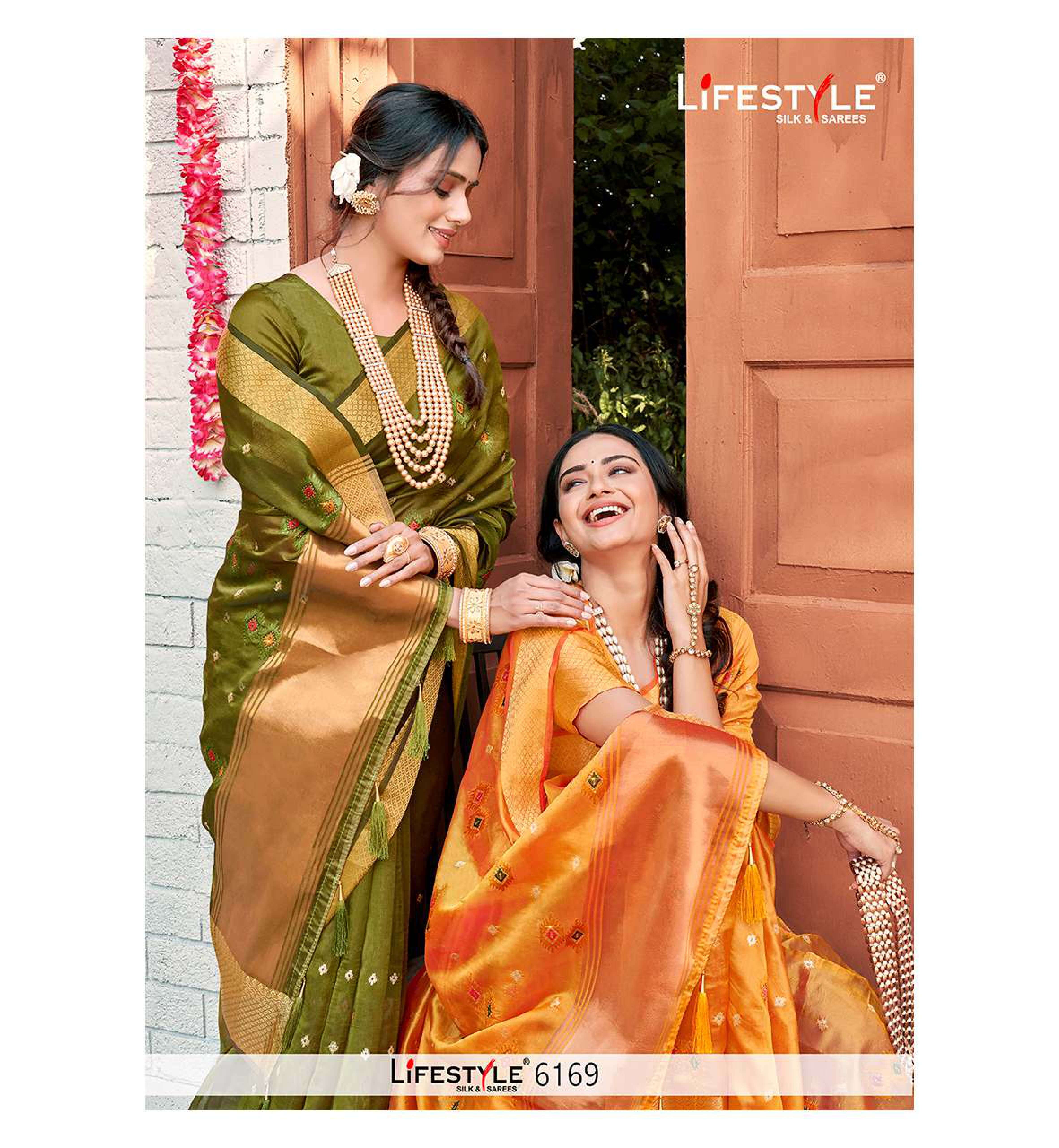 lifestyle 6169 vol 1 wedding fancy organza sarees supplier in surat