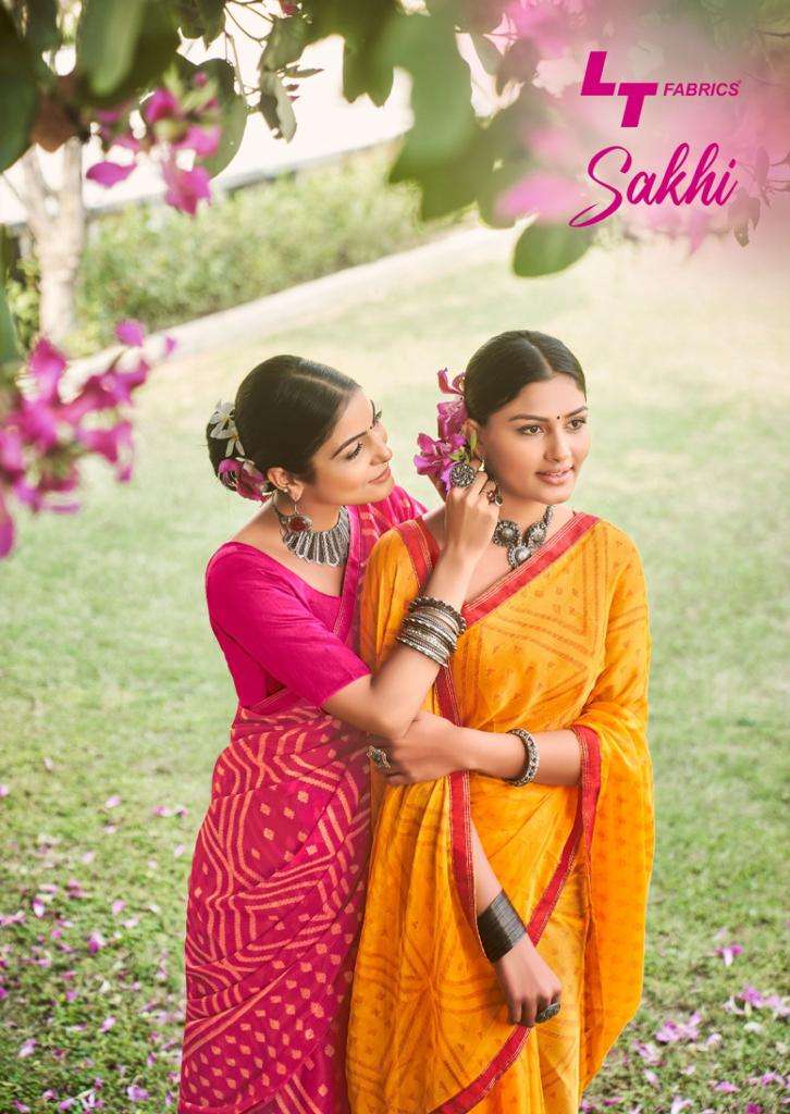 lt fashions sakhi 60gram chiffon with Ivory Print sarees 