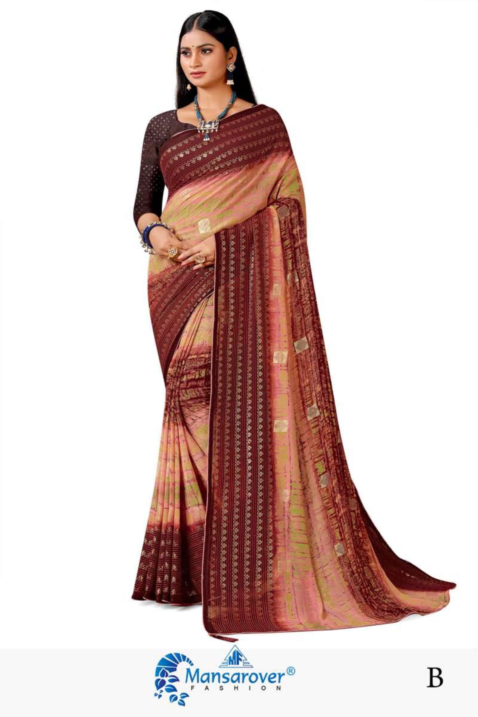mansarover rishita Wetless foil Sequence blouse with latkan wholesale saree shop 