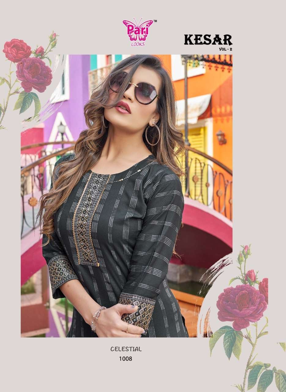 pari kesar vol 2 rayon kurti with sleeve work pattern at best rate 