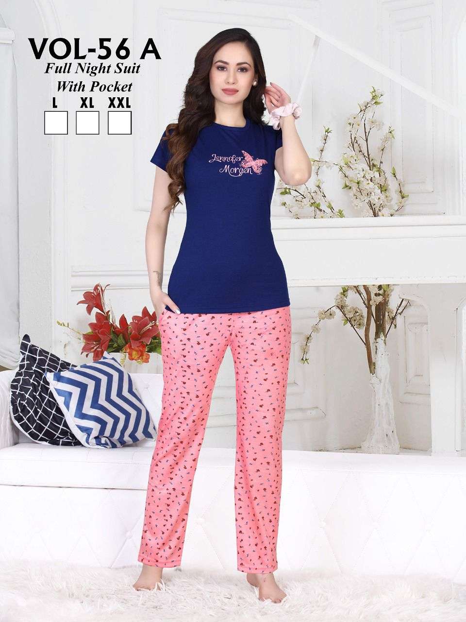 PLATINUM VOL.56 A Heavy Shinker Hosiery Cotton Night Suits With Pocket CATALOG WHOLESALER BEST RATE