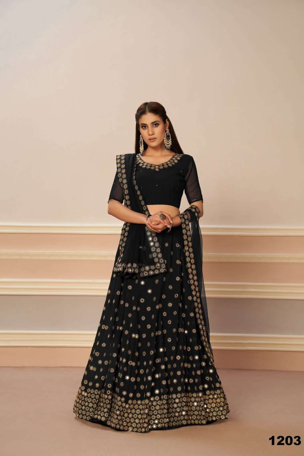 pr 1203 black readymade lehenga single design manufacturer 