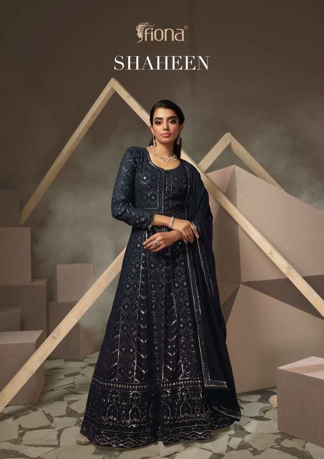 shaheen by fiona georgette readymade lucknowi work long dresses