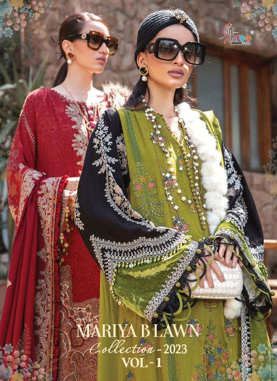 shree fabs maria b lawn 2023 vol 1 cotton pakistani fancy suits