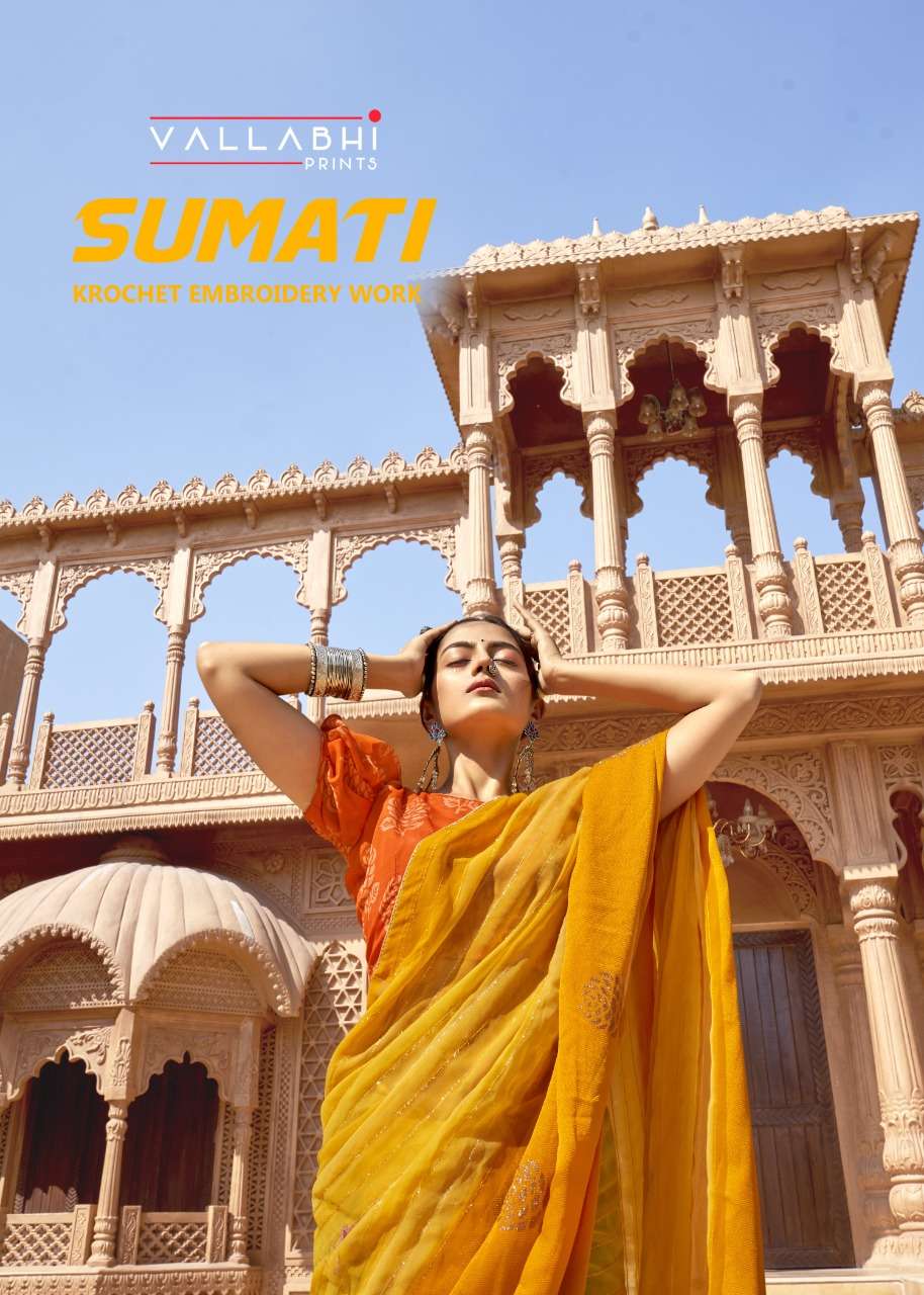 sumati by vallabhi georgette saree with viscose patta 