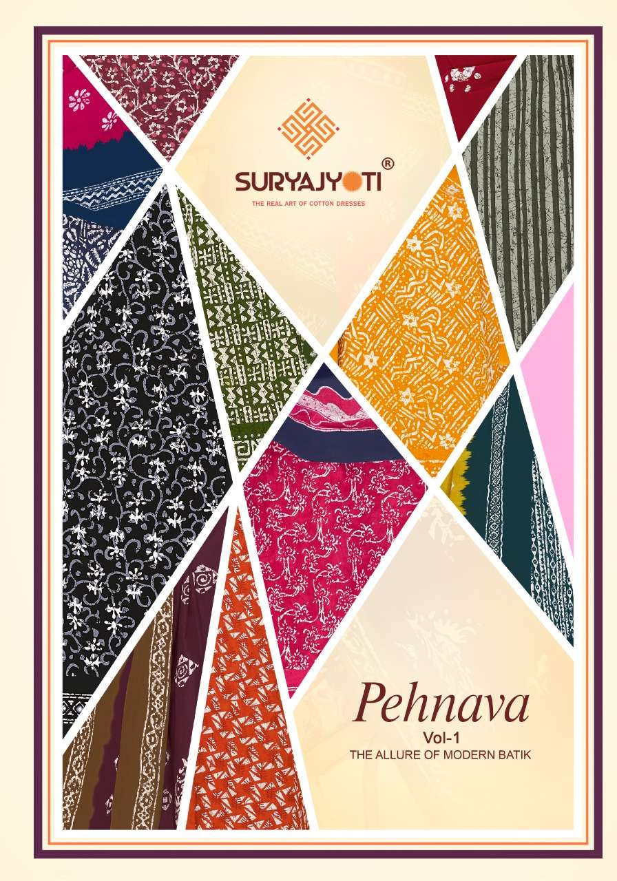 suryajyoti pehnava batik vol 1 readymade printed cotton suits wholesaler 