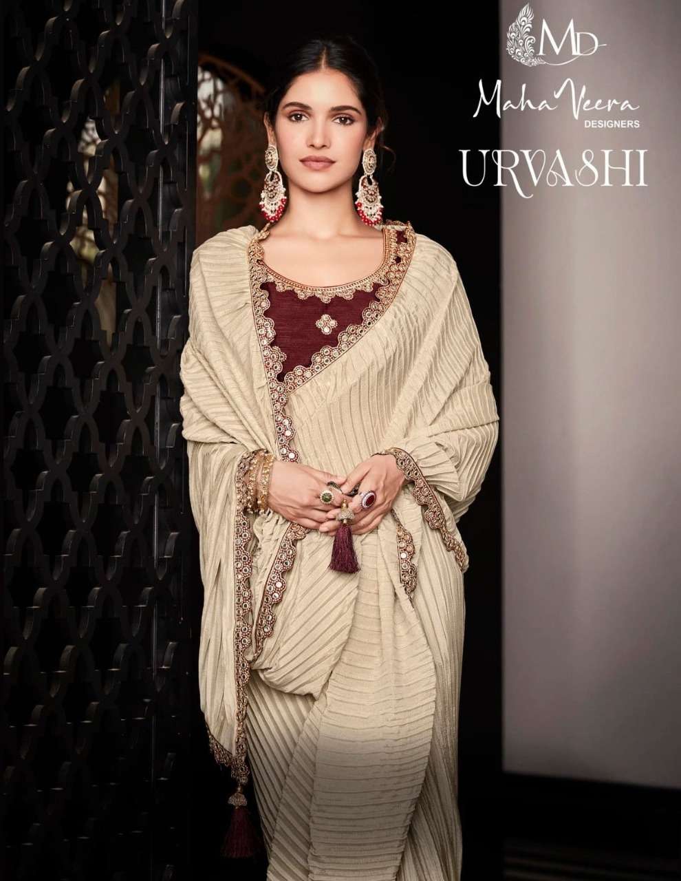 urvashi by mahaveera designers chinnon crush fancy saree