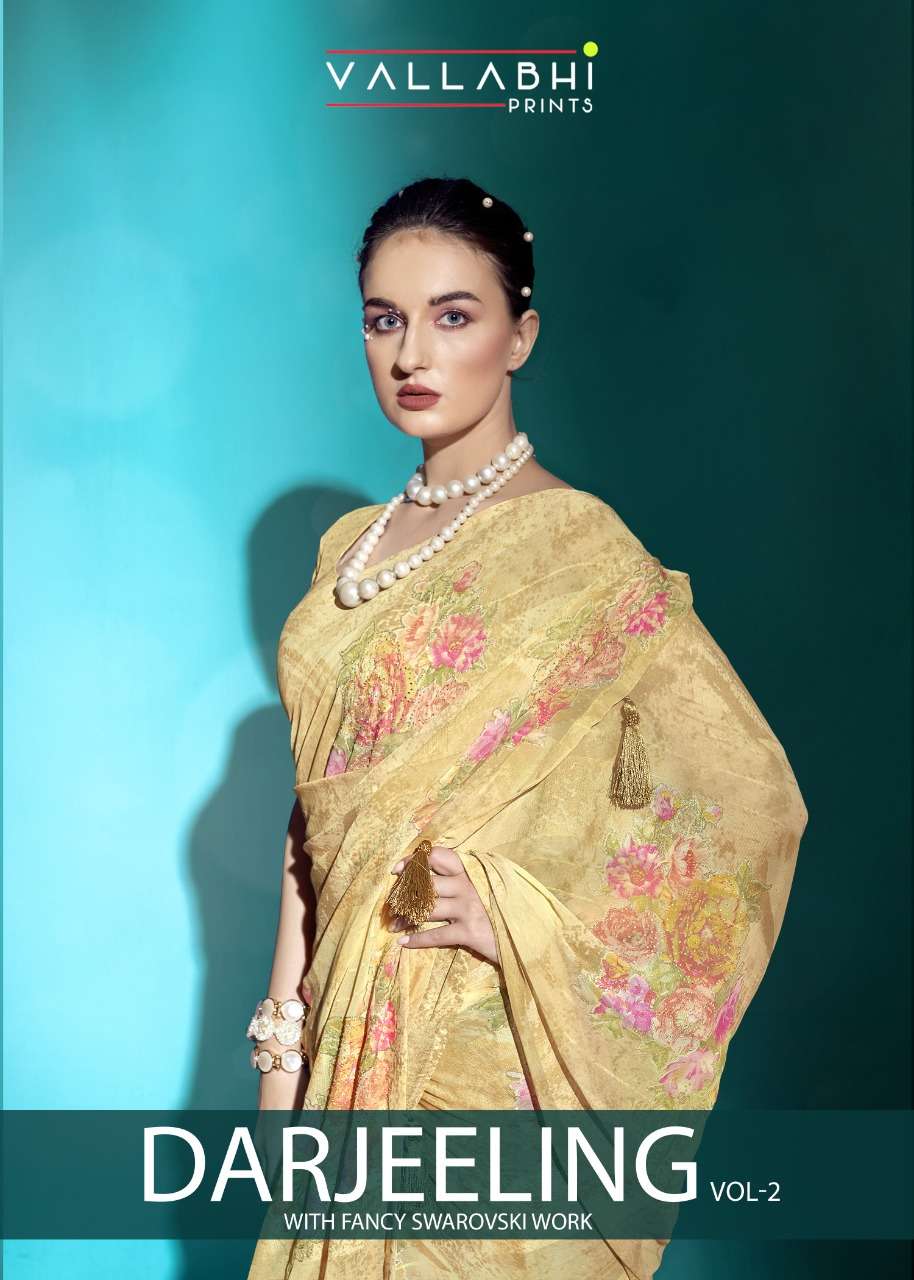 vallabhi darjeeling vol 2 weightless printed saree with satin patta