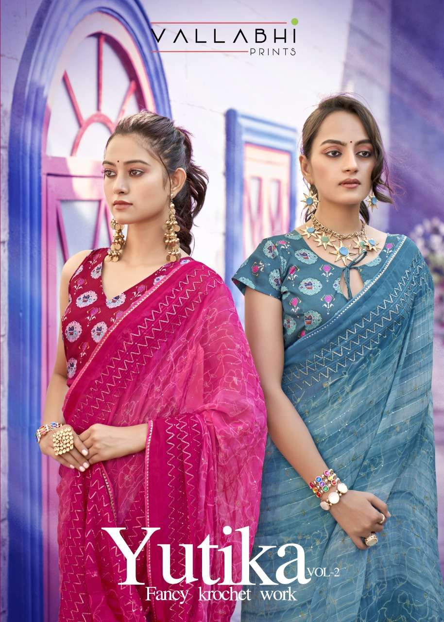 vallabhi yutika vol 2 krochet georgette elegant look fancy sarees