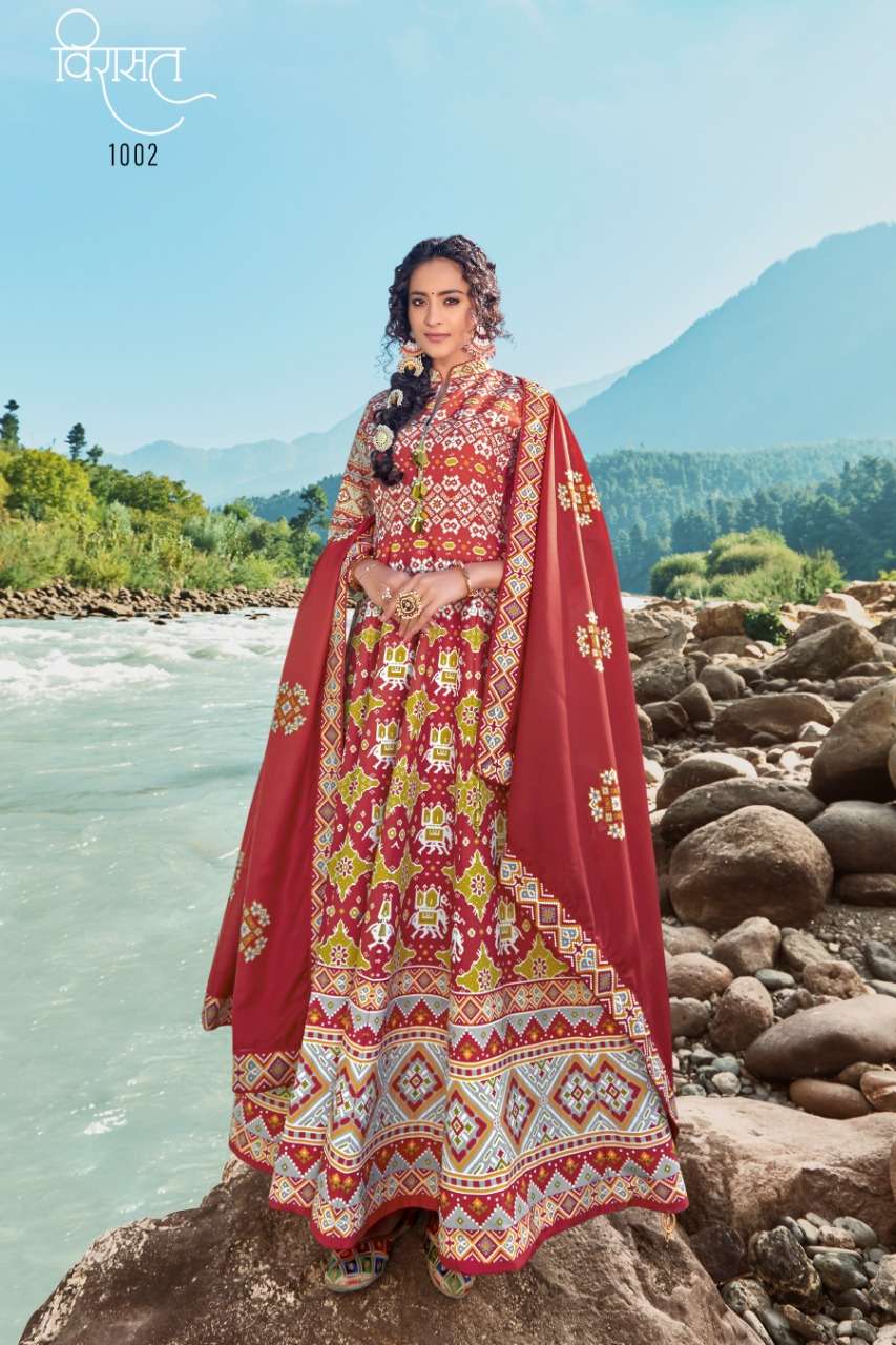 virasat heer 1002 design patola digital print long kali gown readymade collection 