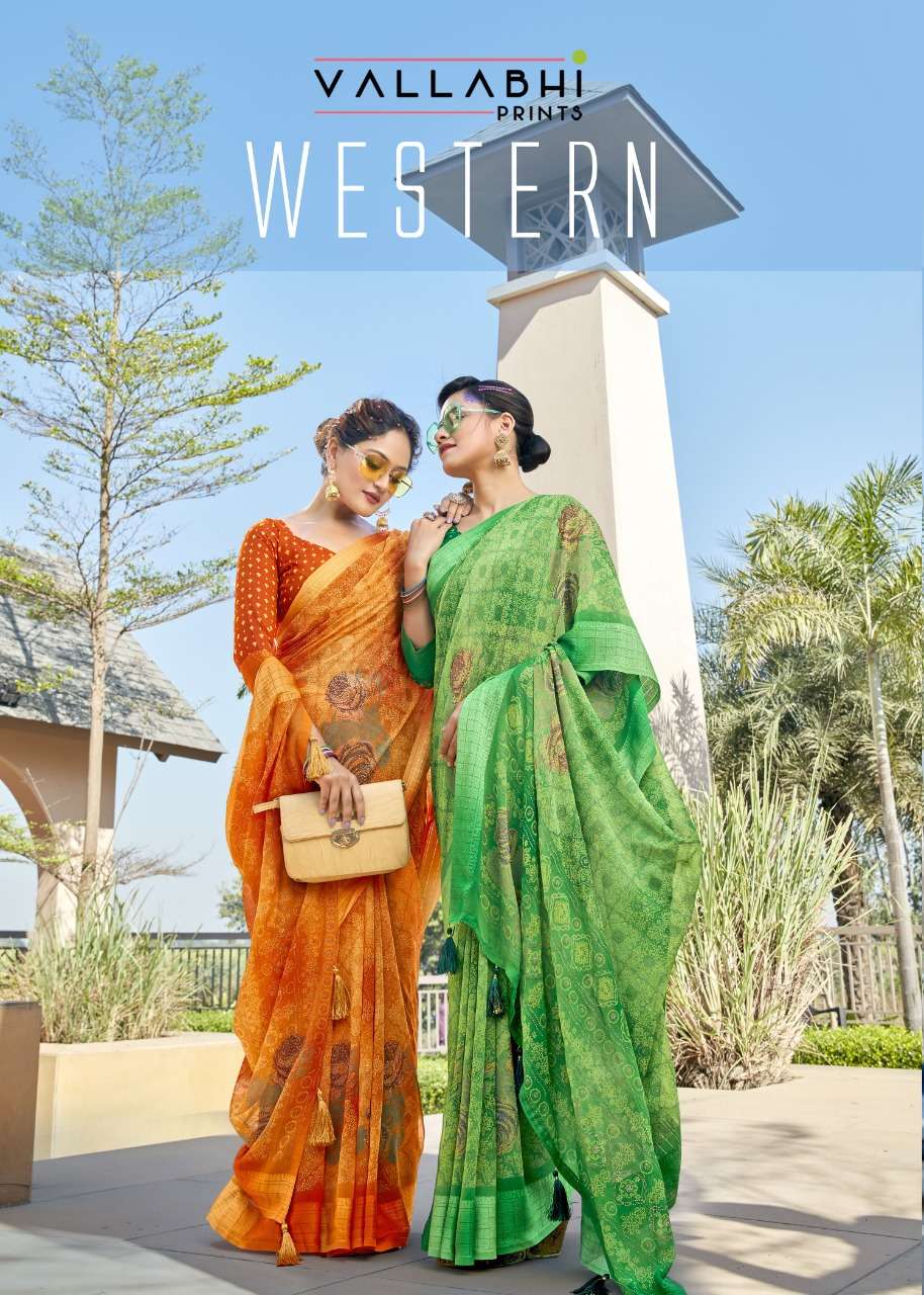 western by vallabhi georgette designer saree with jacquard border