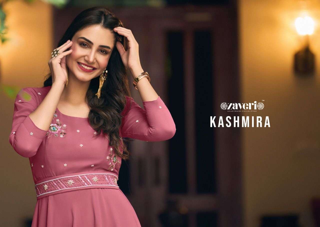 zaveri women beauty kashmira long gown outfit with belt readymade collection 