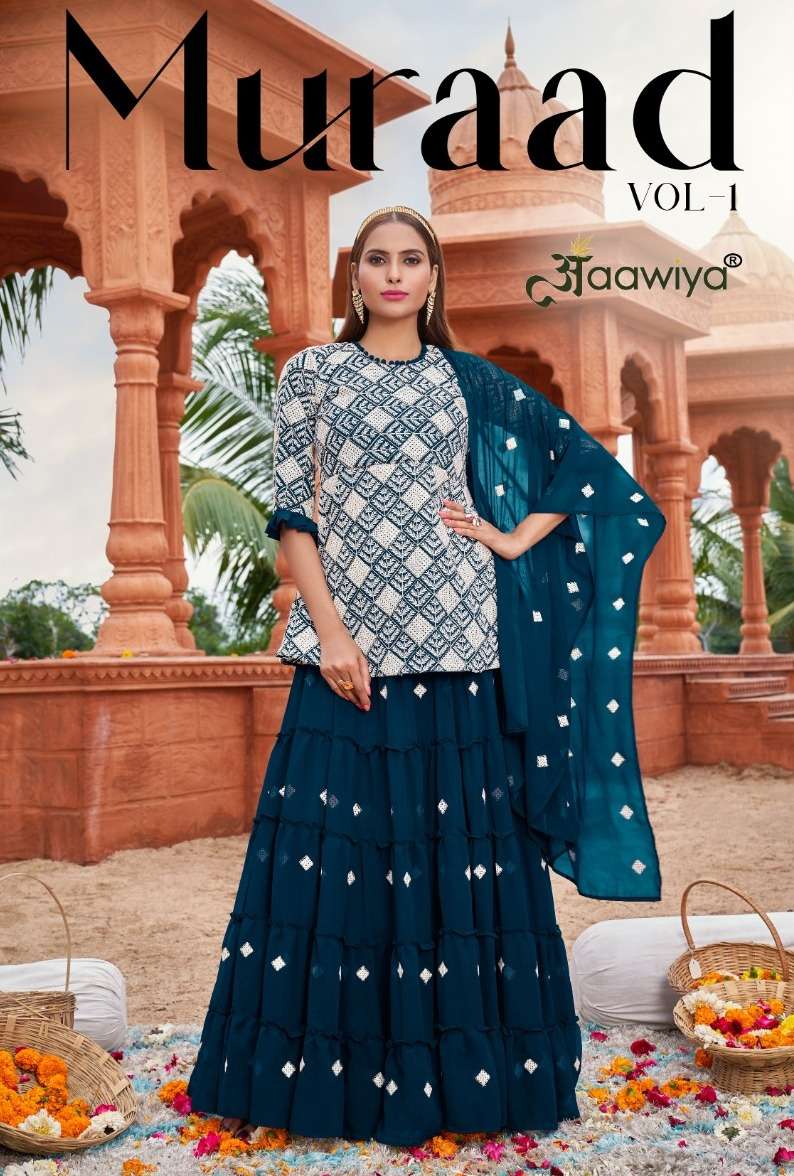 aawiya muraad readymade top with skirt and dupatta set