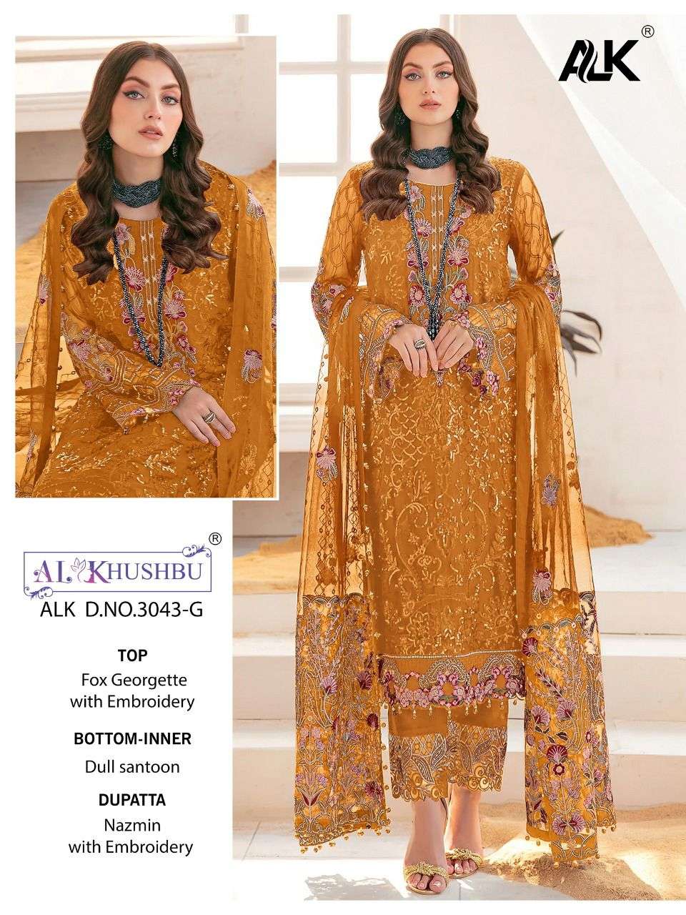 al khushbu 3043-e-f-g-h georette heavy embroidery work  pakistani salwar kameez