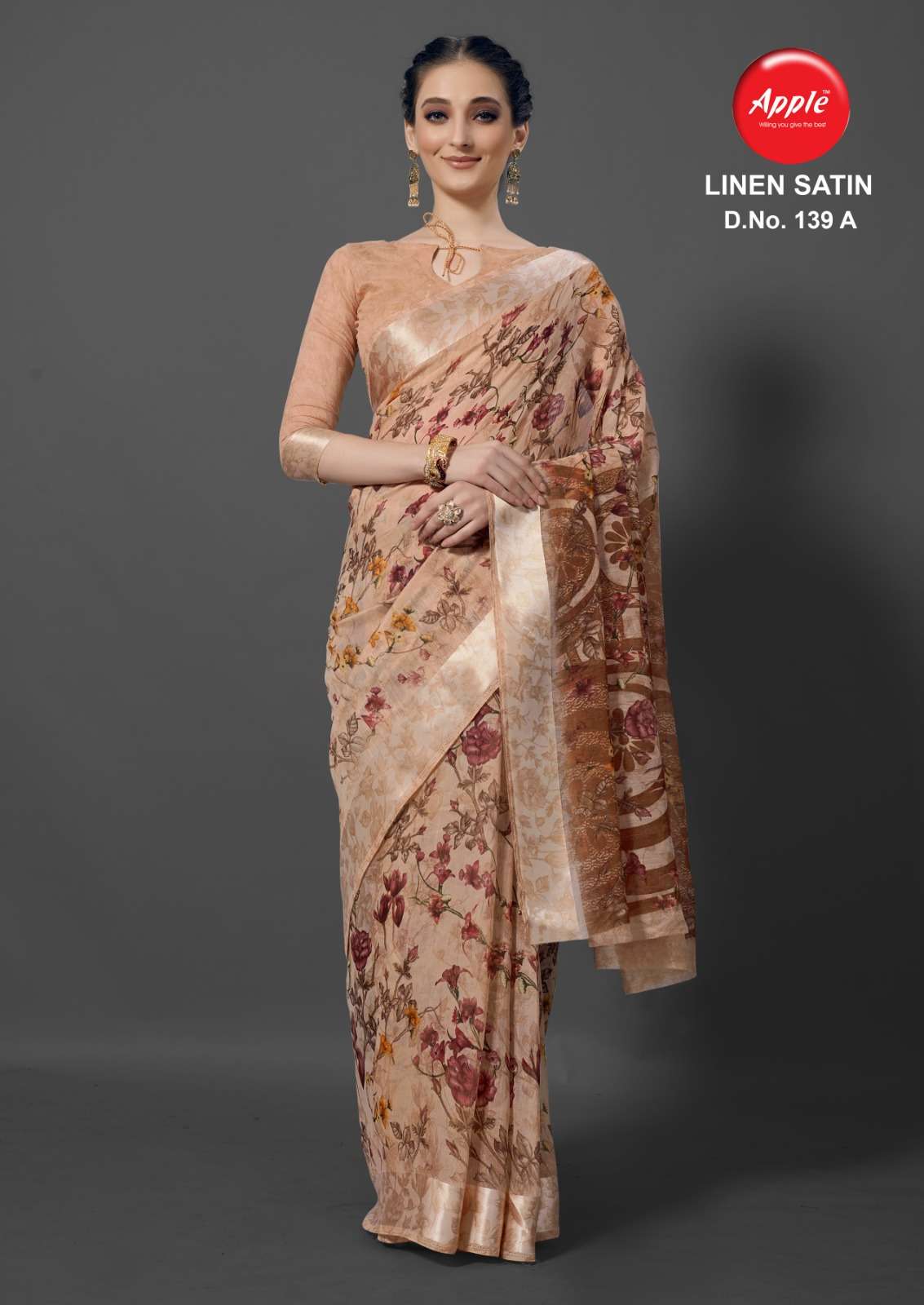 apple linen satin 139 design cotton sarees 