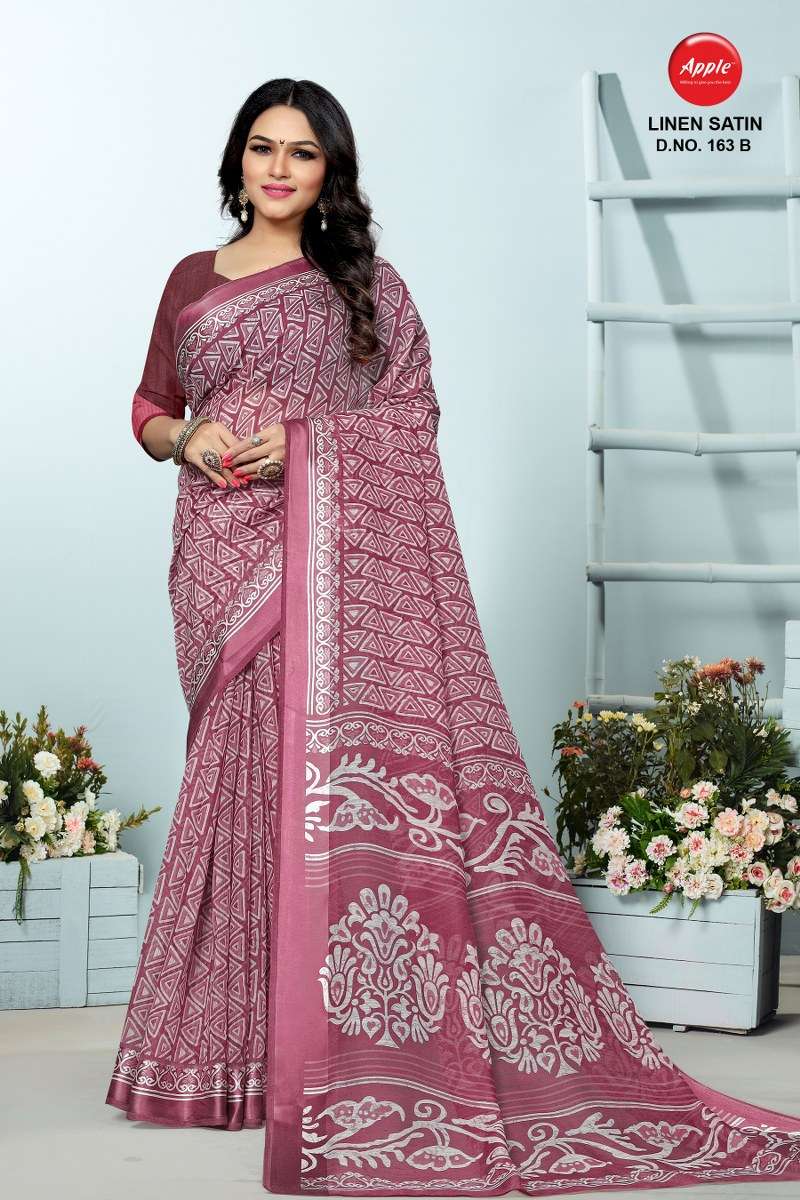 apple linen satin 163 design cotton sarees 