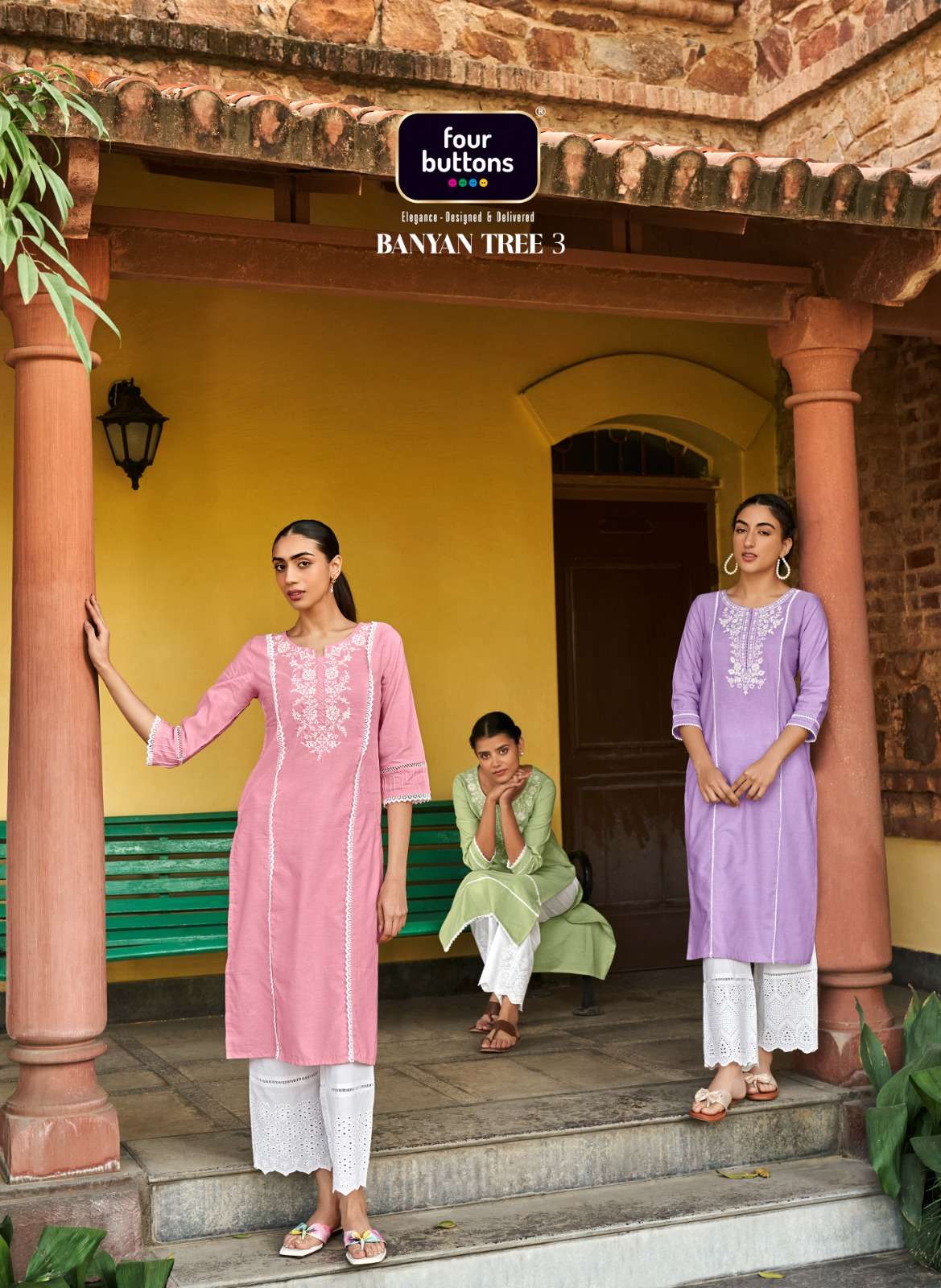 banyan tree vol 3 by four buttons cotton designer kurti with cotton bottom pair