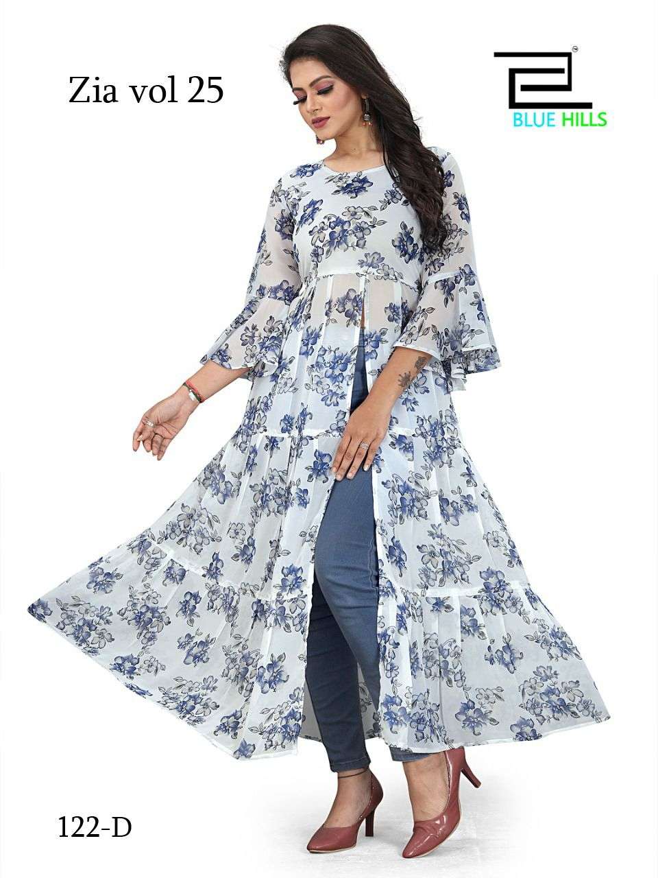 blue hills zia vol 25 georgette print kurti center cut pattern 